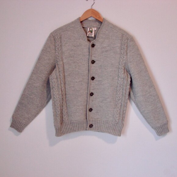 Wool Cable Knit Gray Cardigan Button Front Mens Munchner Strickmoden EUR 50 L - Picture 1 of 11